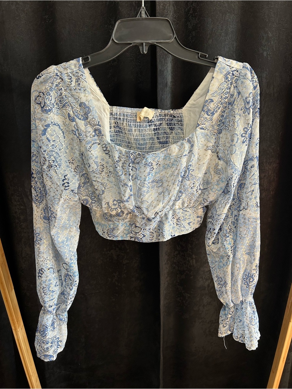 Altar'd State Blue Paisley Smocked Back Crop Top